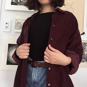 burgundy corduroy button up